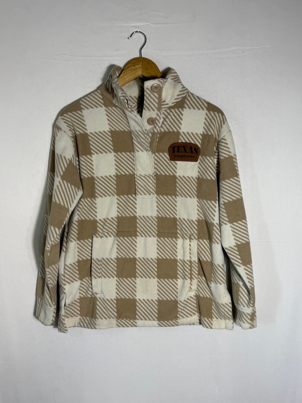 Rivalry Threads Texas Longhorns Henley Fleece Pullover S Tan Cream Plaid